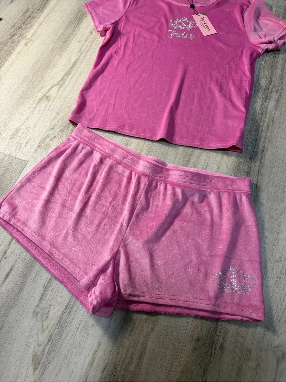 Juicy Couture Pink Velour Short Sleeve Top & Shorts Set